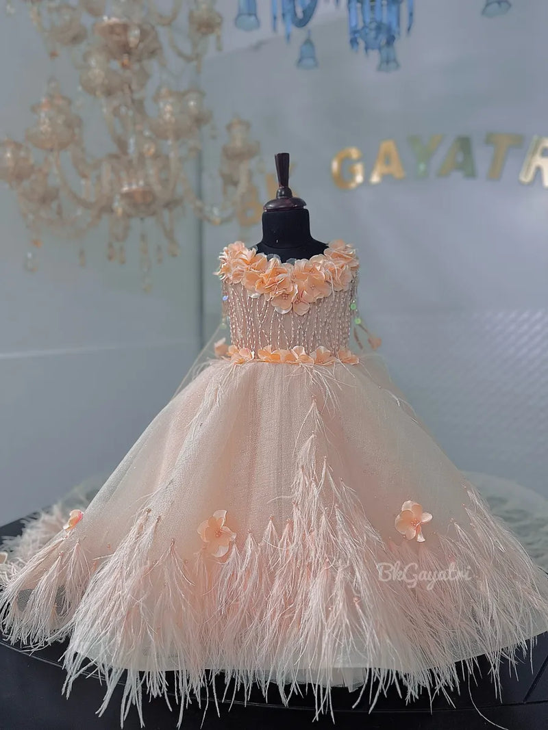 Couture feather cape trail dress – Kids Designer Dress | BK Gayatri Official