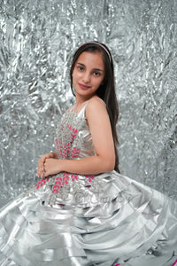 silver structured dress – Kids Designer Dress | BK Gayatri Official
