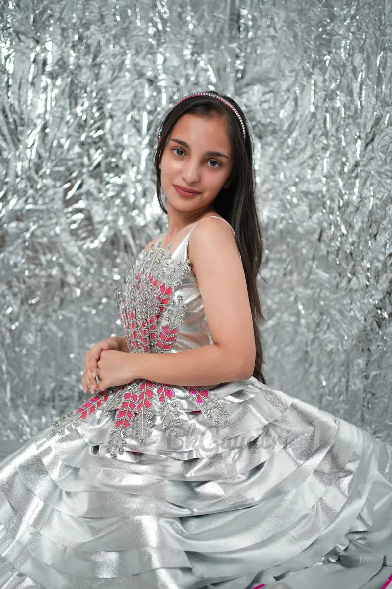 silver structured dress – Kids Designer Dress | BK Gayatri Official