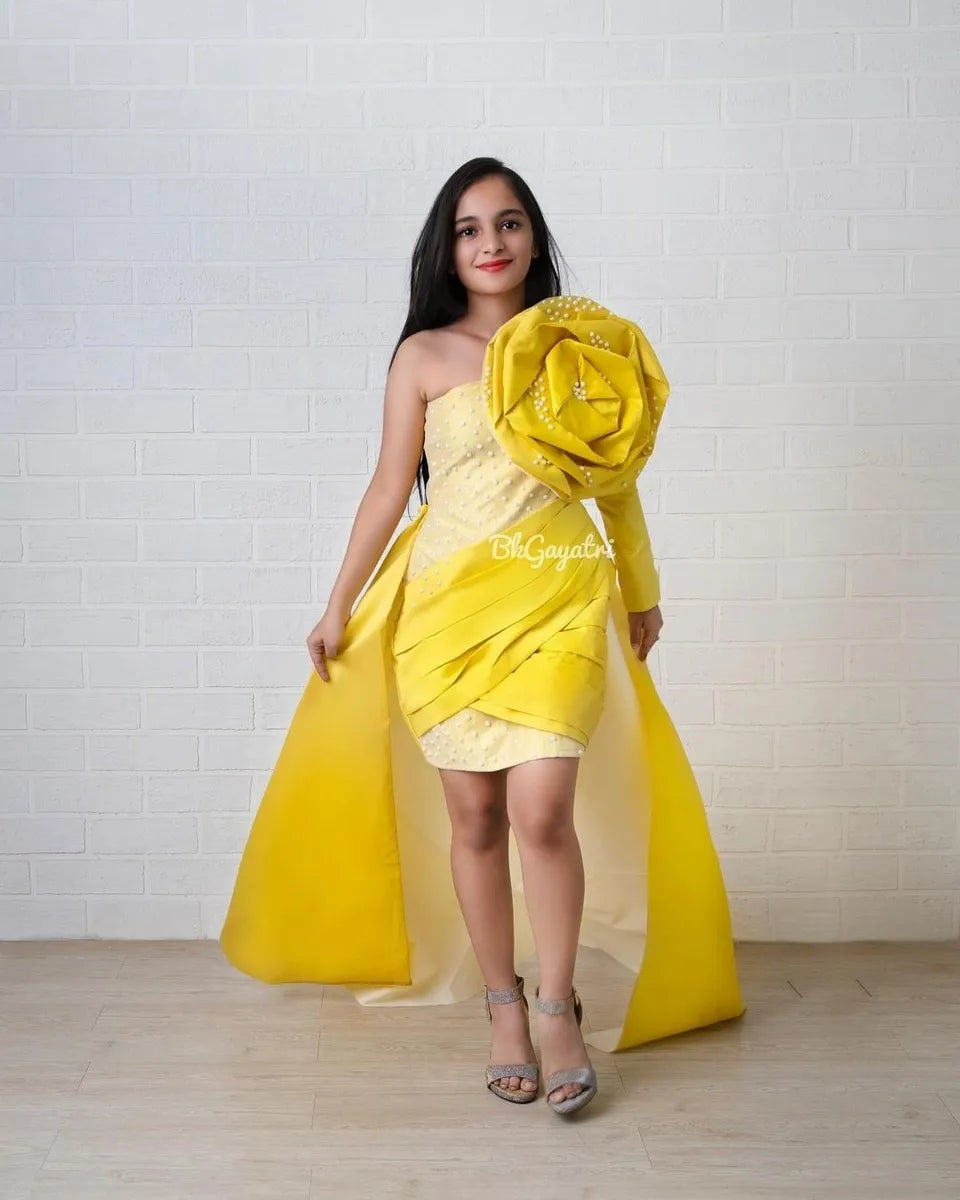 Mustard Roseate Dress – Kids Designer Dress | BK Gayatri Official